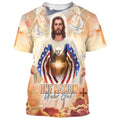FUNSTUFFPRINT One Nation Under God Jesus Eagle American Christian 3D T-shirt
