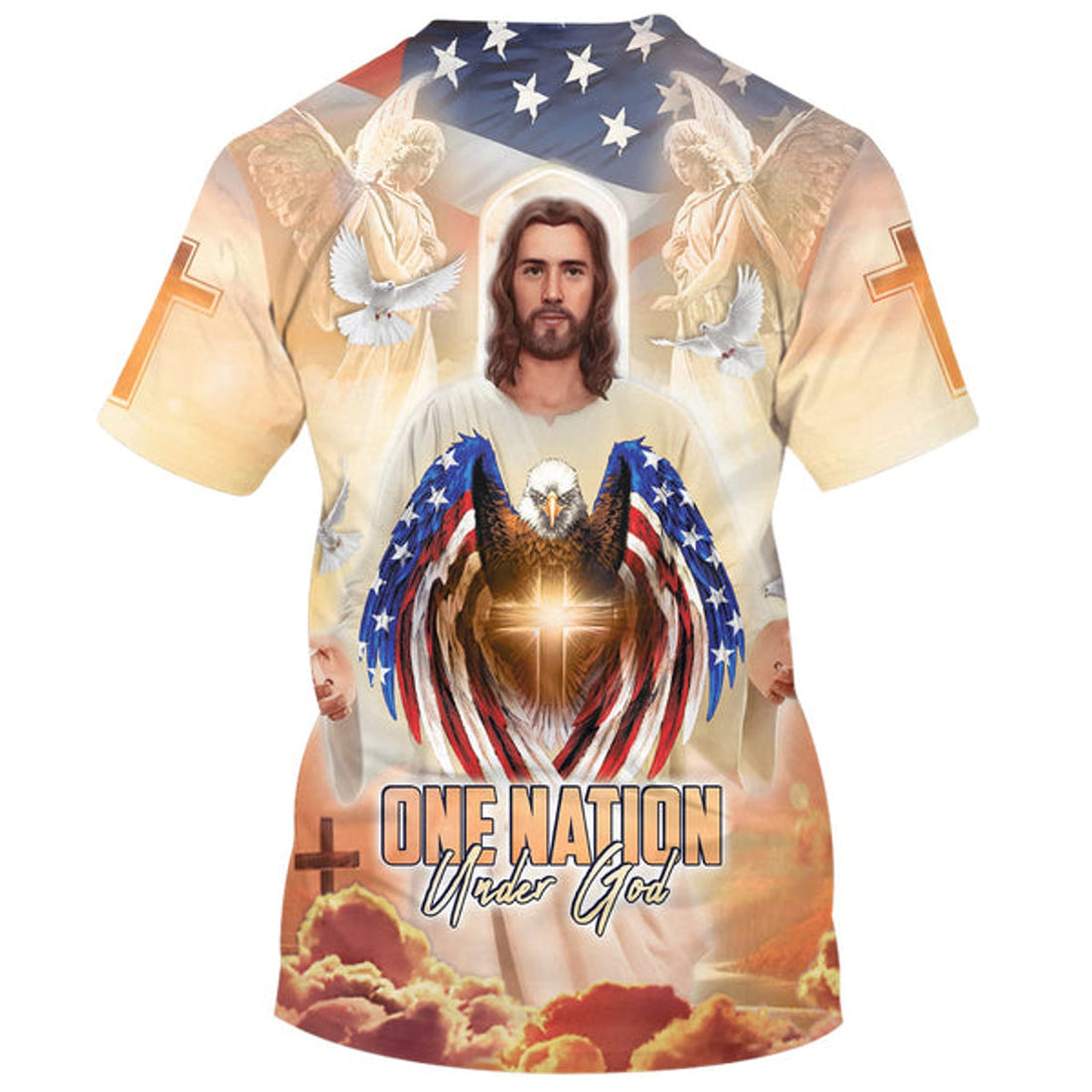 FUNSTUFFPRINT One Nation Under God Jesus Eagle American Christian 3D T-shirt