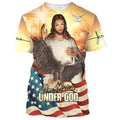 FUNSTUFFPRINT One Nation Under God Jesus Eagle American Flag Christian 3D T-shirt