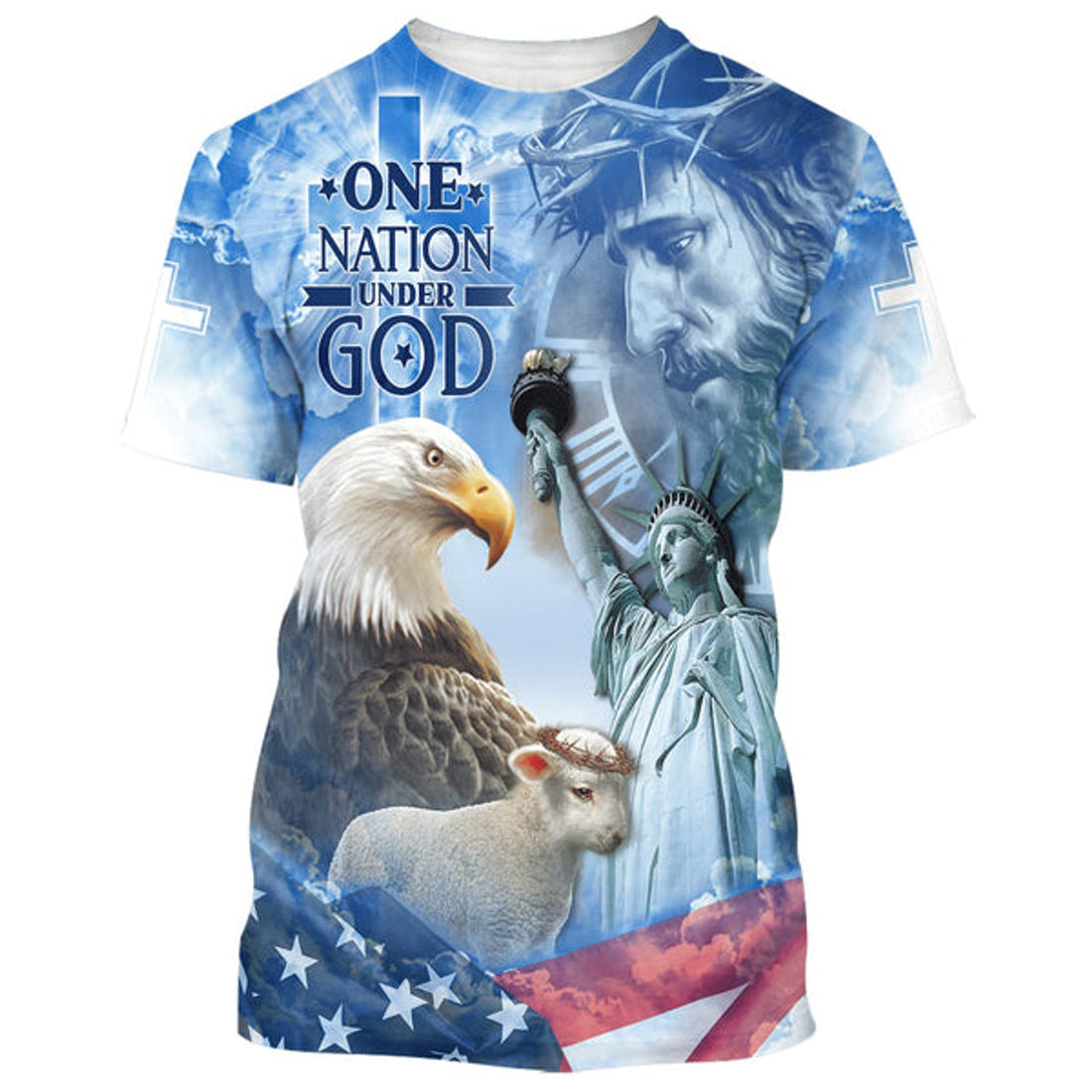 FUNSTUFFPRINT One Nation Under God Jesus Eagle And The Lamb 3D T-Shirts - Christian Shirts For Men&Women 3D T-shirt