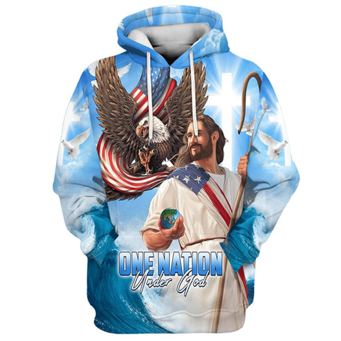 FUNSTUFFPRINT 3D One Nation Under God Jesus Holding Earth Hoodies Jesus 3D Hoodie and Zip Hoodie