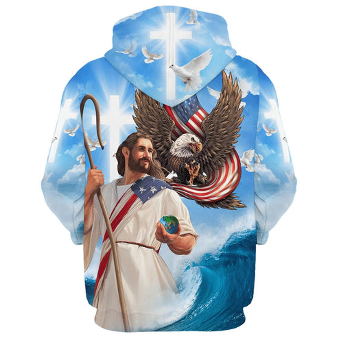 FUNSTUFFPRINT 3D One Nation Under God Jesus Holding Earth Hoodies Jesus 3D Hoodie and Zip Hoodie