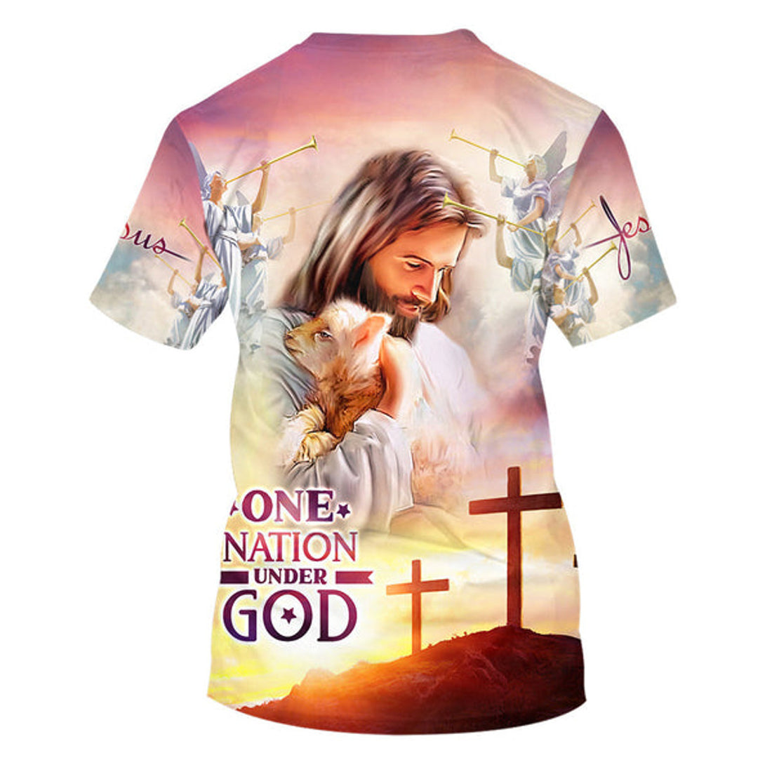 FUNSTUFFPRINT One Nation Under God Jesus Holding Sheep Christian 3D T-shirt