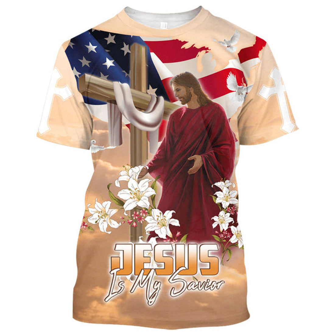 FUNSTUFFPRINT One Nation Under God Jesus Lily Christian 3D T-shirt