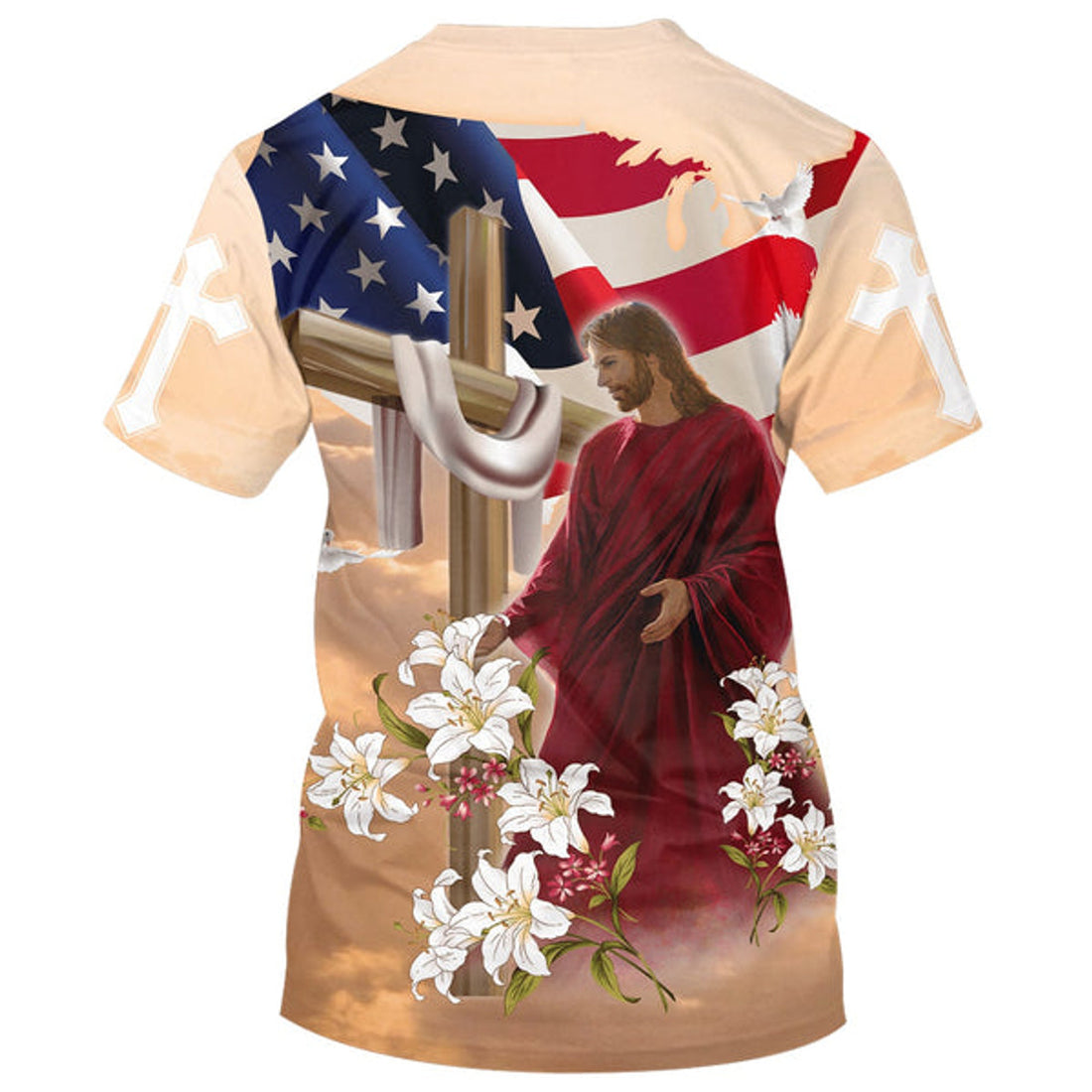 FUNSTUFFPRINT One Nation Under God Jesus Lily Christian 3D T-shirt