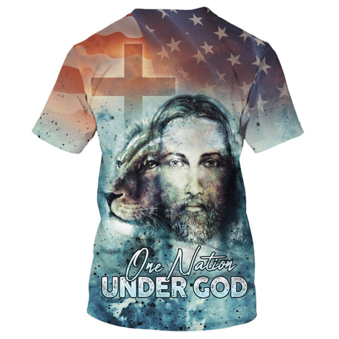 FUNSTUFFPRINT One Nation Under God Jesus Lion And Cross 3D All Over Printed Shirt for Men and Women
 3D T-shirt