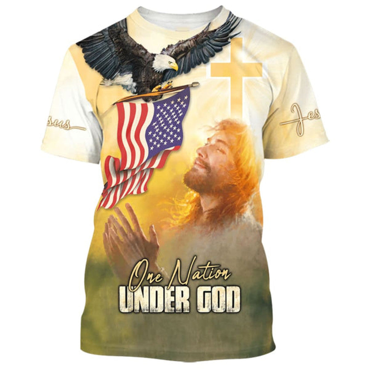 FUNSTUFFPRINT One Nation Under God Jesus Prayer Christian 3D T-shirt