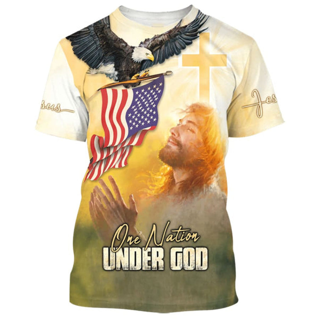 FUNSTUFFPRINT One Nation Under God Jesus Prayer Christian 3D T-shirt