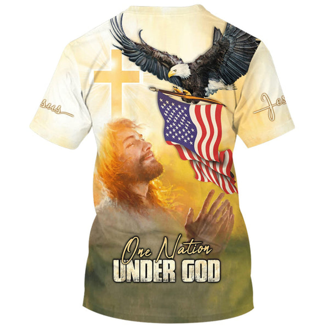 FUNSTUFFPRINT One Nation Under God Jesus Prayer Christian 3D T-shirt