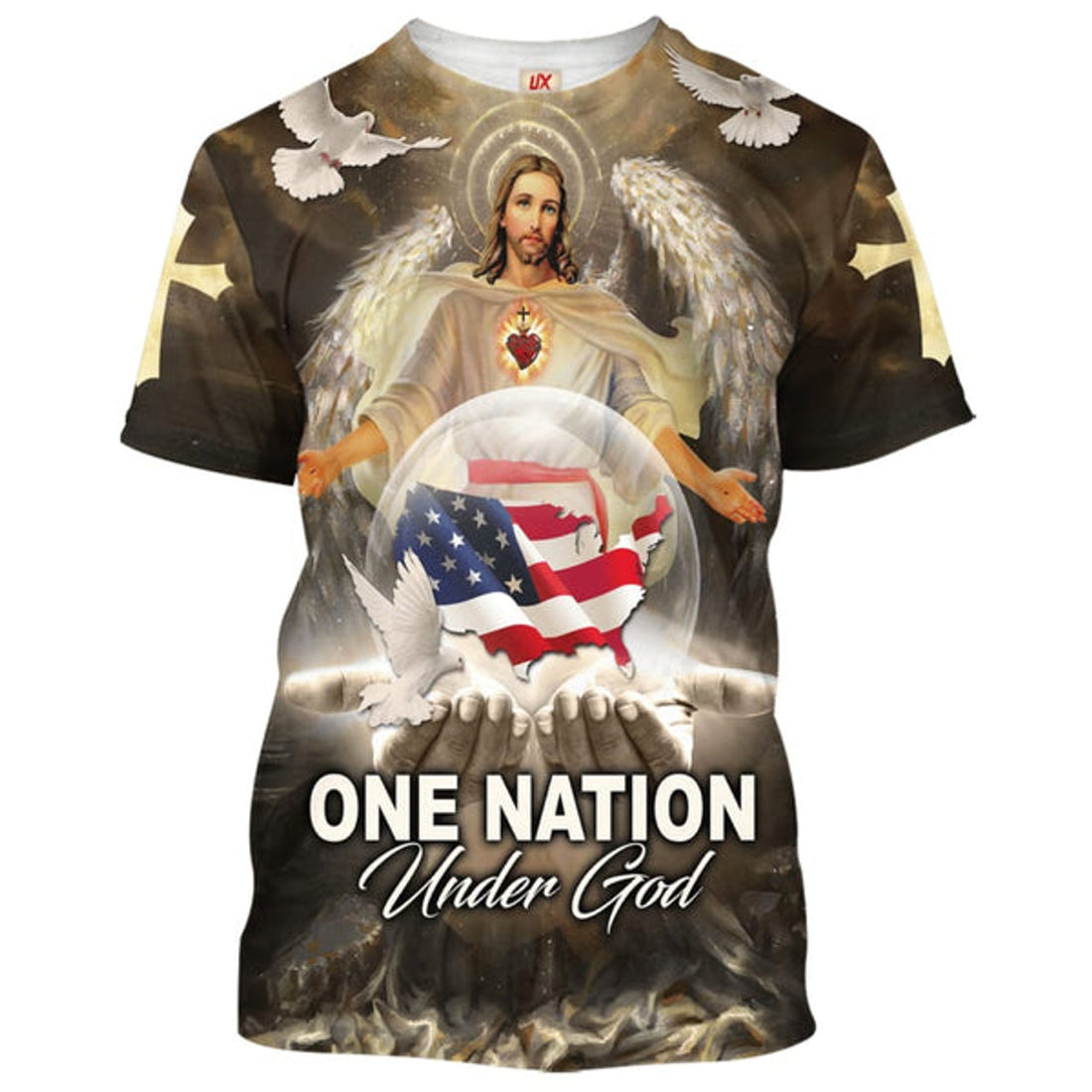 FUNSTUFFPRINT One Nation Under God Jesus Wings Christian 3D T-shirt