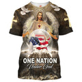 FUNSTUFFPRINT One Nation Under God Jesus Wings Christian 3D T-shirt