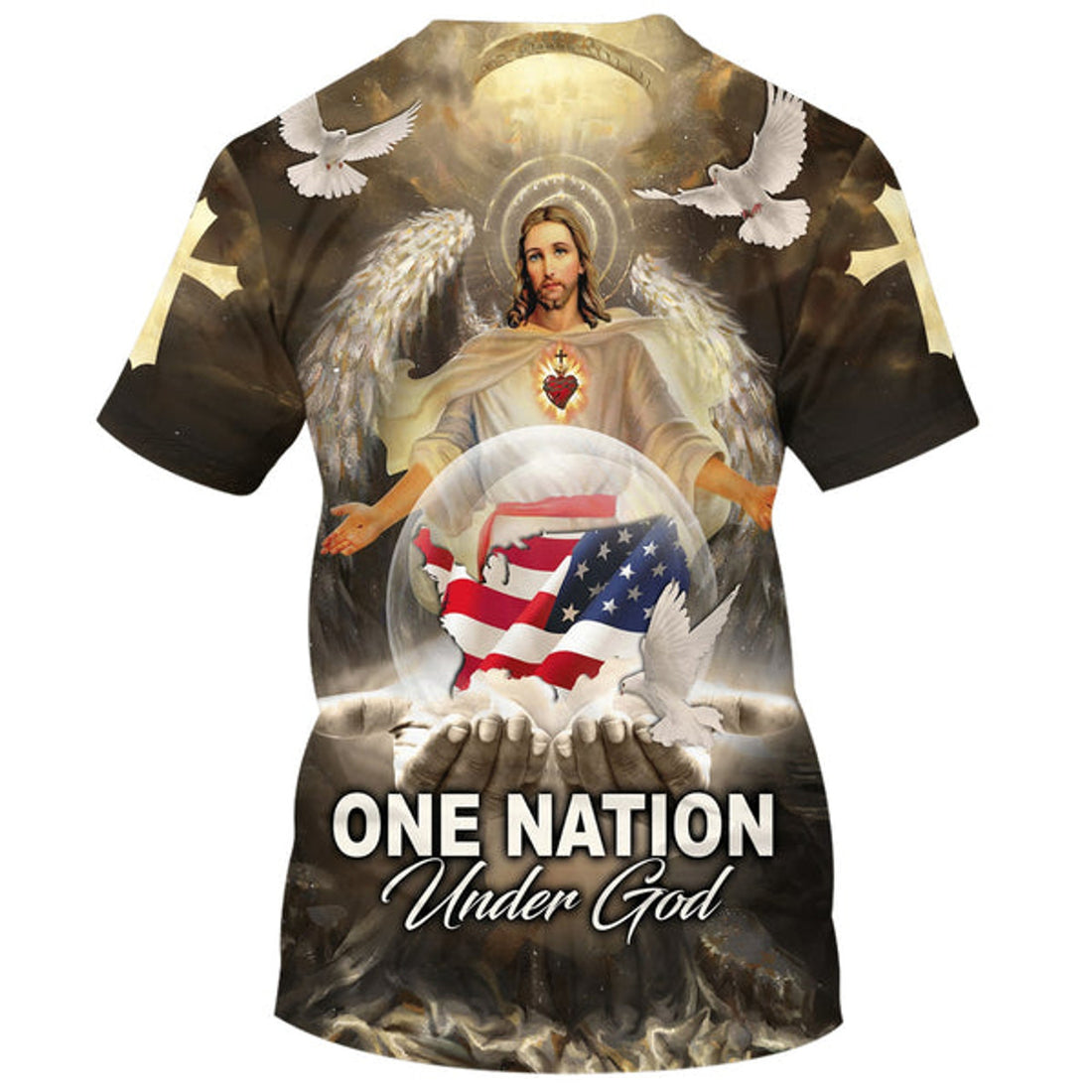 FUNSTUFFPRINT One Nation Under God Jesus Wings Christian 3D T-shirt