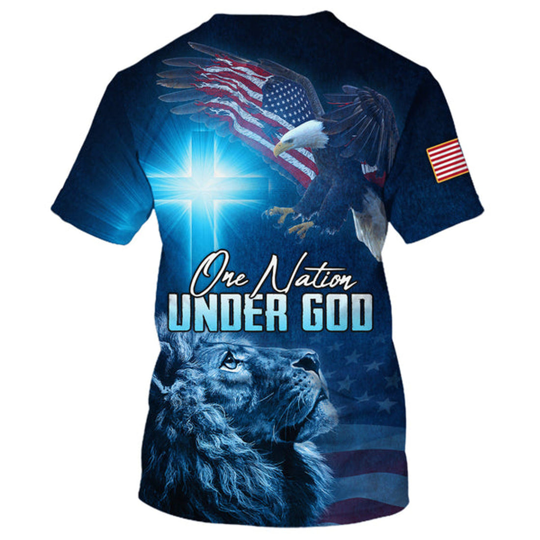 FUNSTUFFPRINT One Nation Under God Lion Cross Eagles 3D T-Shirts - Christian Shirts For Men&Women 3D T-shirt