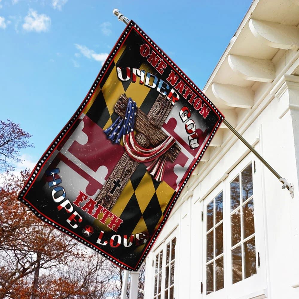 One Nation Under God Maryland Jesus House Flag, Outdoor Religious Flags, Christian Flag, Scripture Flag, Garden Banner
