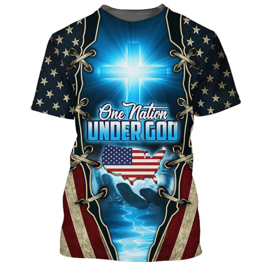 FUNSTUFFPRINT One Nation Under God Patriotic Christian 3D T-shirt