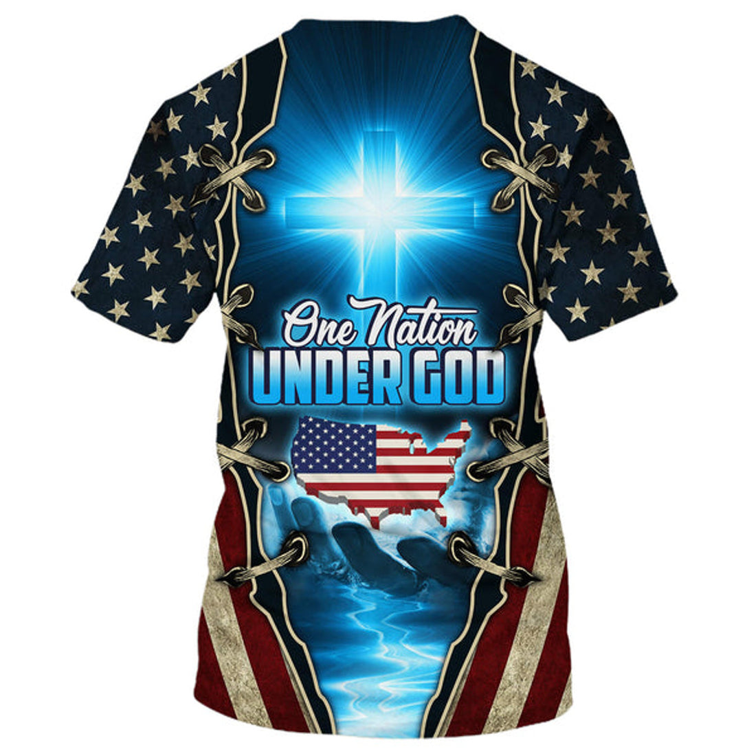 FUNSTUFFPRINT One Nation Under God Patriotic Christian 3D T-shirt