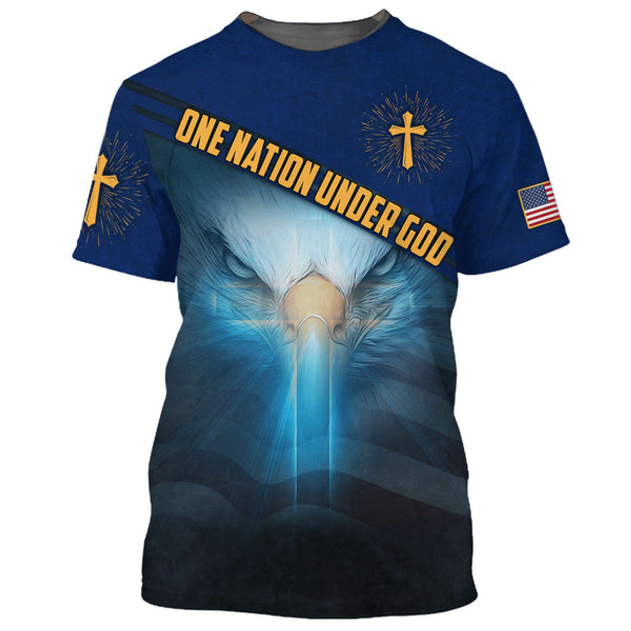 FUNSTUFFPRINT One Nation Under God Proud American Eagle Christian 3D T-shirt