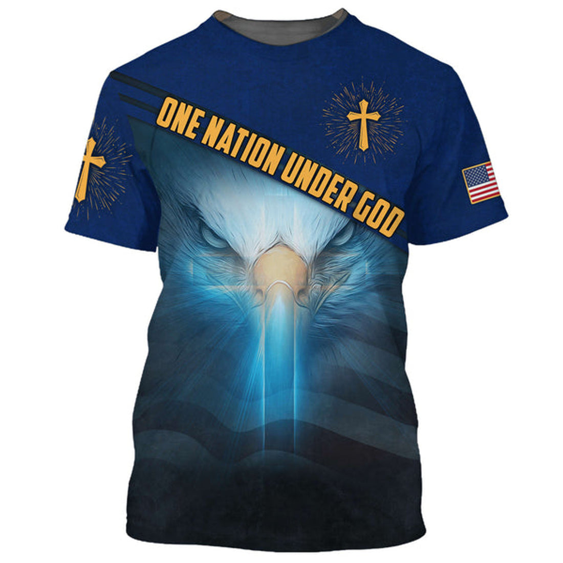 FUNSTUFFPRINT One Nation Under God Proud American Eagle Christian 3D T-shirt