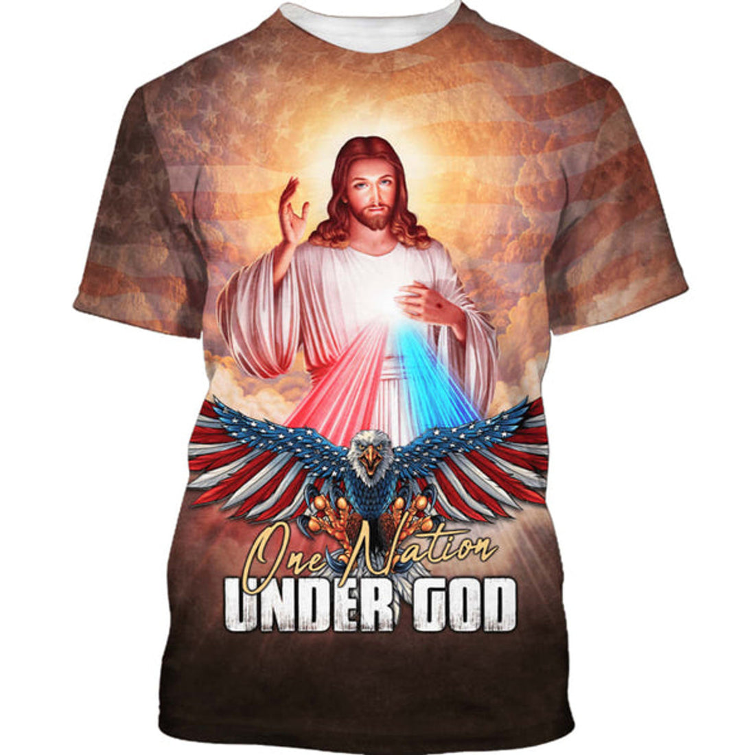 FUNSTUFFPRINT One Nation Under God Shirts - Jesus And American Eagle Christian 3D T-shirt