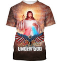 FUNSTUFFPRINT One Nation Under God Shirts - Jesus And American Eagle Christian 3D T-shirt