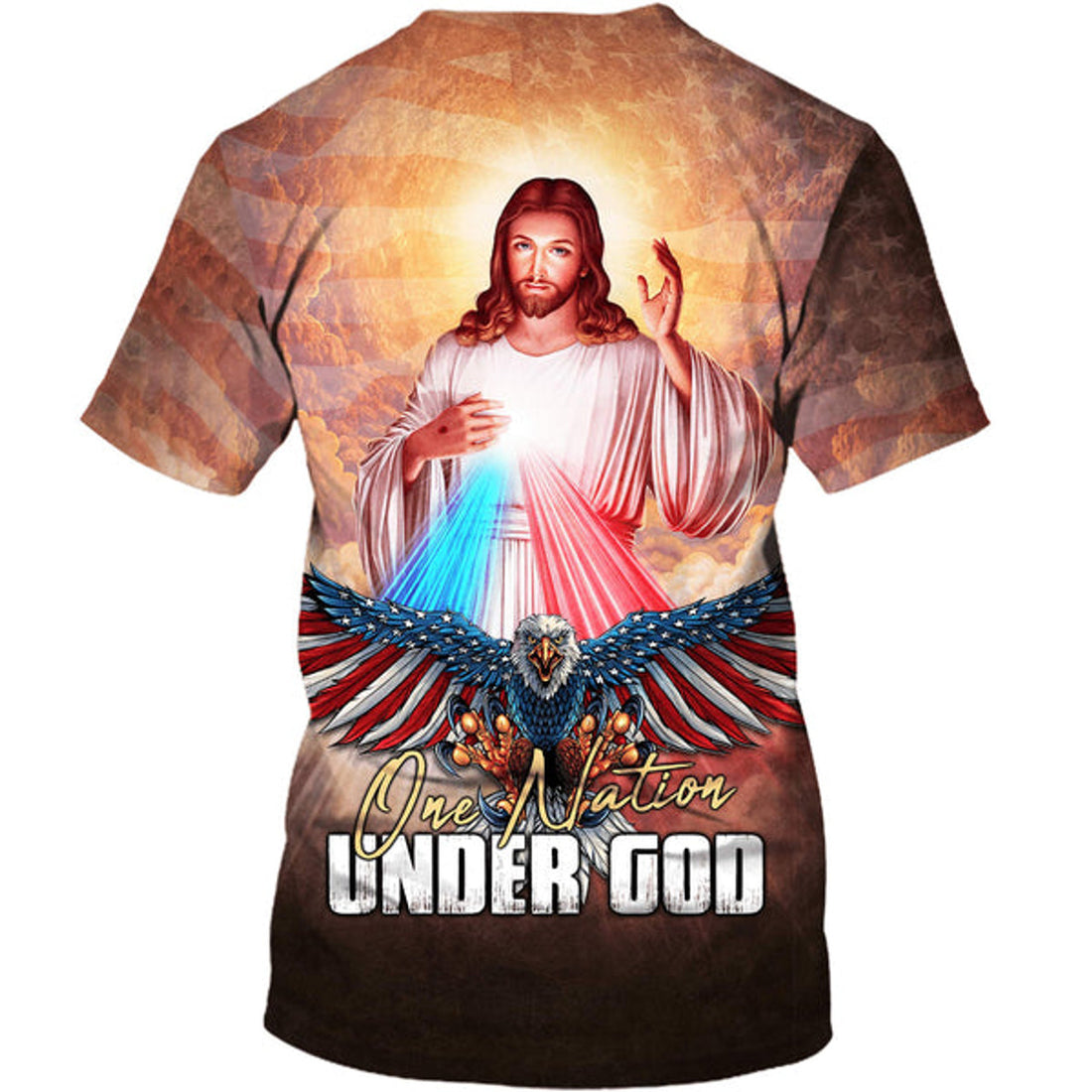 FUNSTUFFPRINT One Nation Under God Shirts - Jesus And American Eagle Christian 3D T-shirt