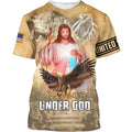 FUNSTUFFPRINT One Nation Under God Shirts - Jesus And Eagle American Flag Christian 3D T-shirt