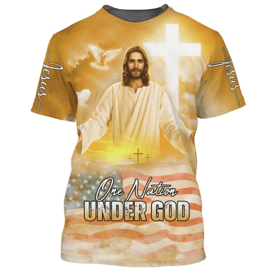 FUNSTUFFPRINT One Nation Under God Shirts - Jesus Arms Wide Open Christian 3D T-shirt