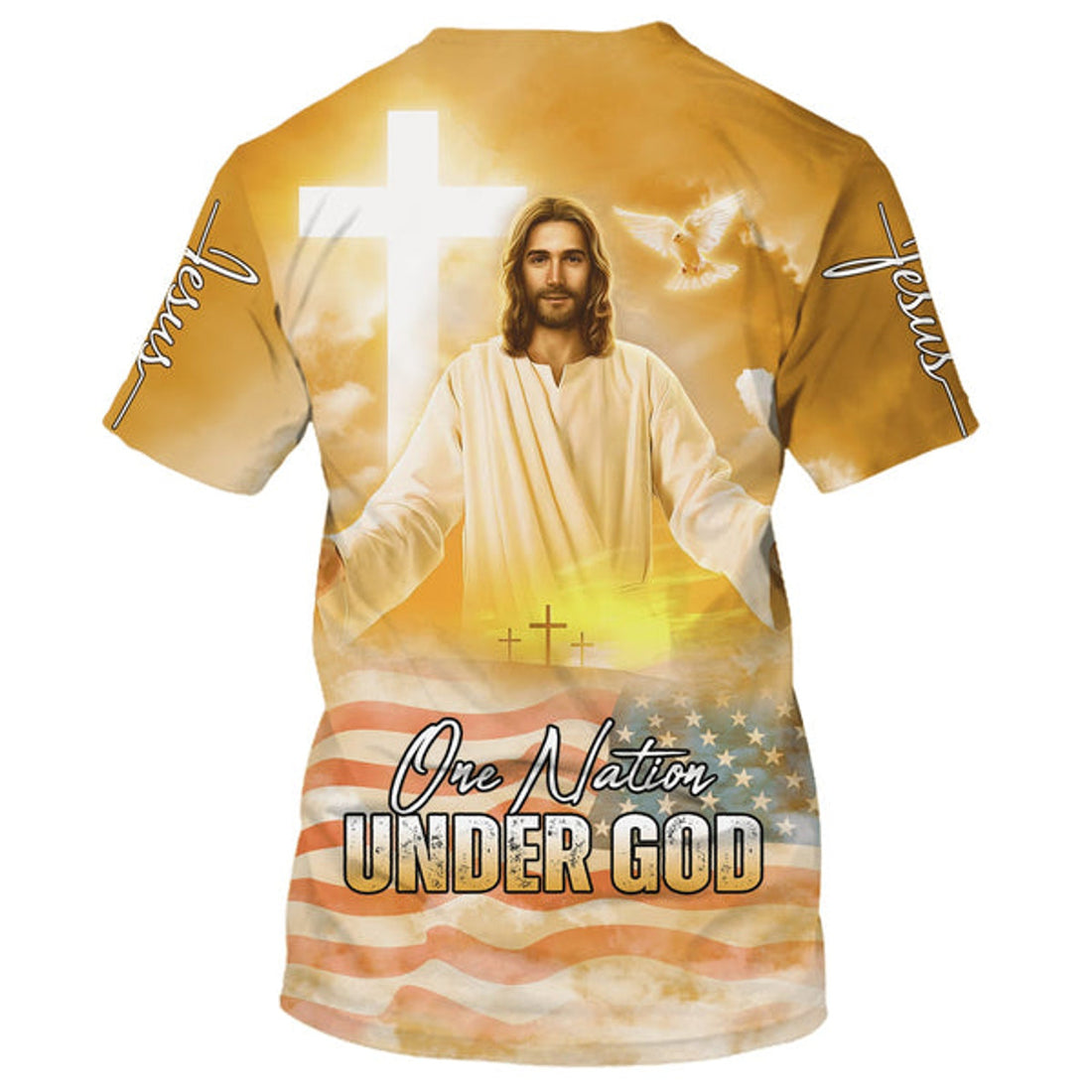 FUNSTUFFPRINT One Nation Under God Shirts - Jesus Arms Wide Open Christian 3D T-shirt