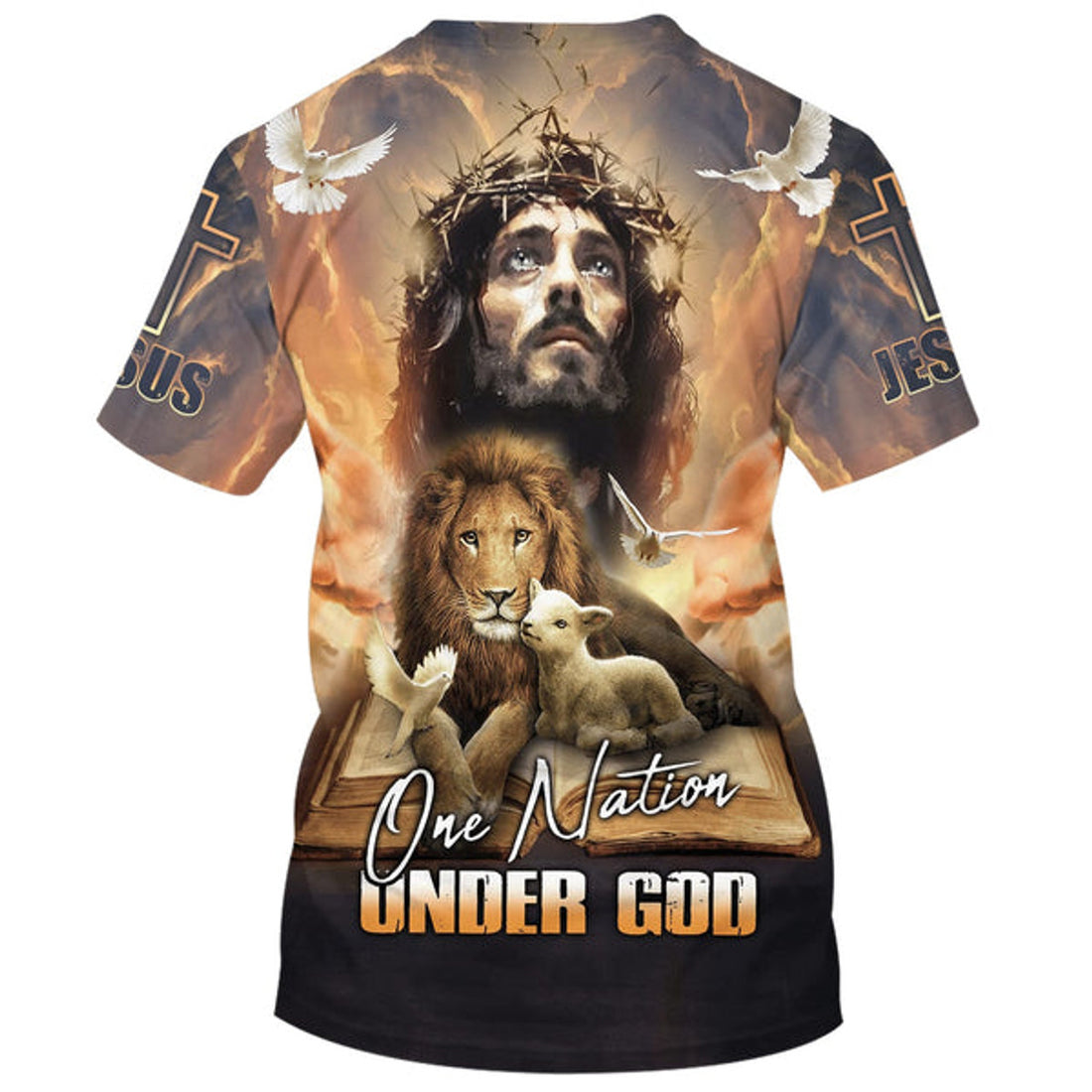 FUNSTUFFPRINT One Nation Under God Shirts - Jesus Lion And The Lamb Christian 3D T-shirt