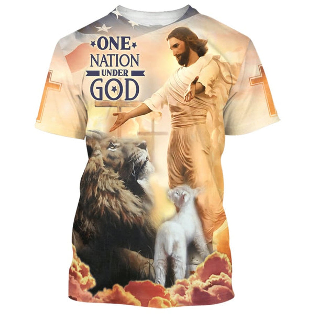 FUNSTUFFPRINT One Nation Under God Shirts - Jesus Lion Of Judah Lamb Of God Christian 3D T-shirt