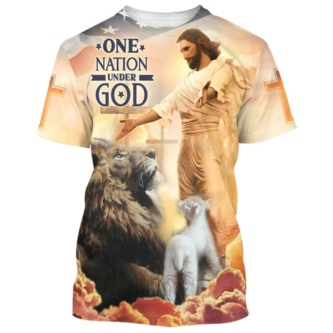 FUNSTUFFPRINT One Nation Under God Shirts - Jesus Lion Of Judah Lamb Of God Christian 3D T-shirt