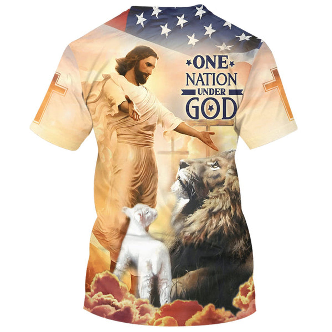 FUNSTUFFPRINT One Nation Under God Shirts - Jesus Lion Of Judah Lamb Of God Christian 3D T-shirt