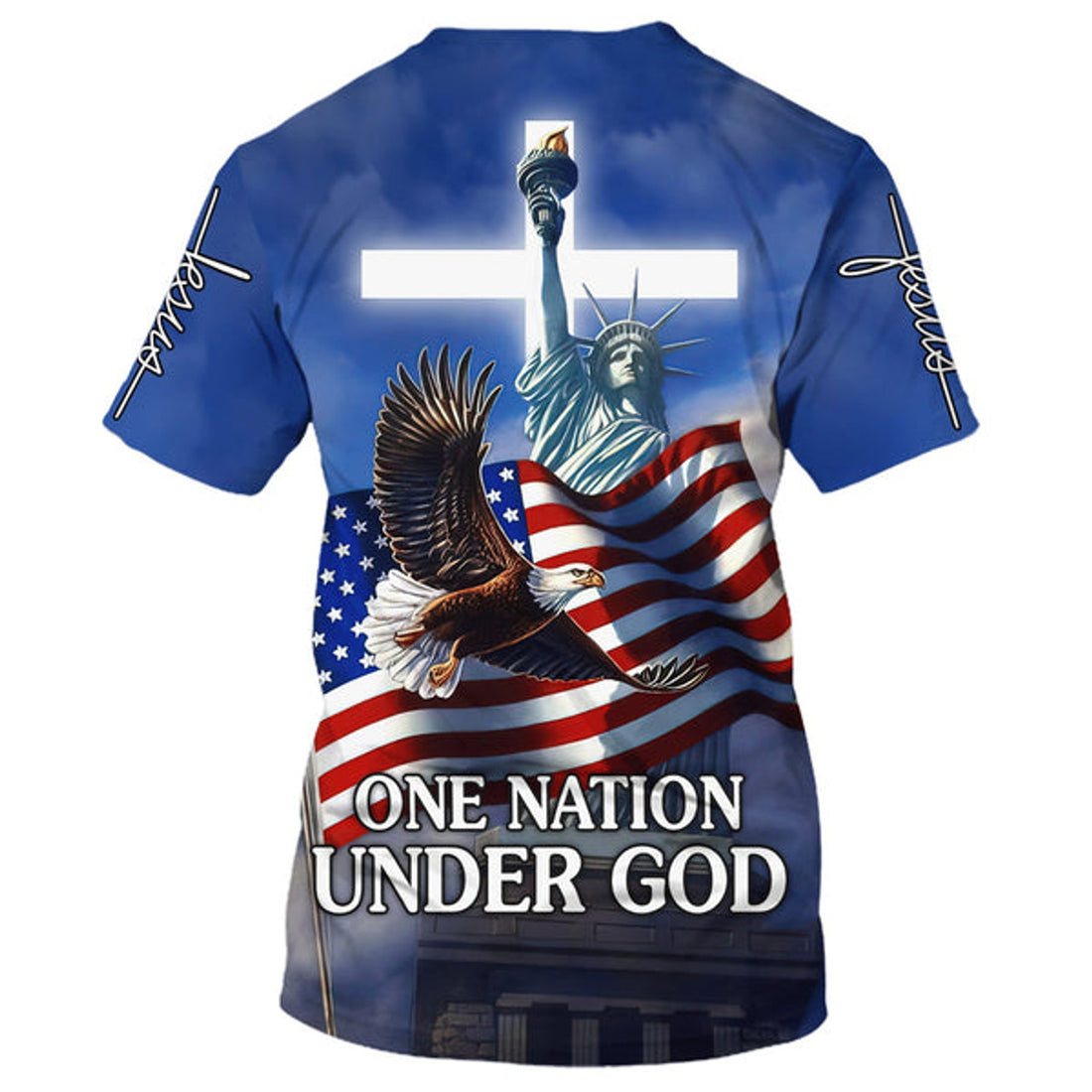 FUNSTUFFPRINT One Nation Under God Shirts - July 4th Statue Of Liberty Christian 3D T-shirt