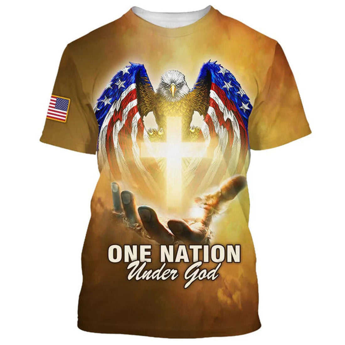 FUNSTUFFPRINT One Nation Under God Shirts - Praying Hand Holding A Christian Cross 3D All Over Printed Shirt for Men and Women
 3D T-shirt