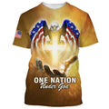 FUNSTUFFPRINT One Nation Under God Shirts - Praying Hand Holding A Christian Cross 3D All Over Printed Shirt for Men and Women
 3D T-shirt