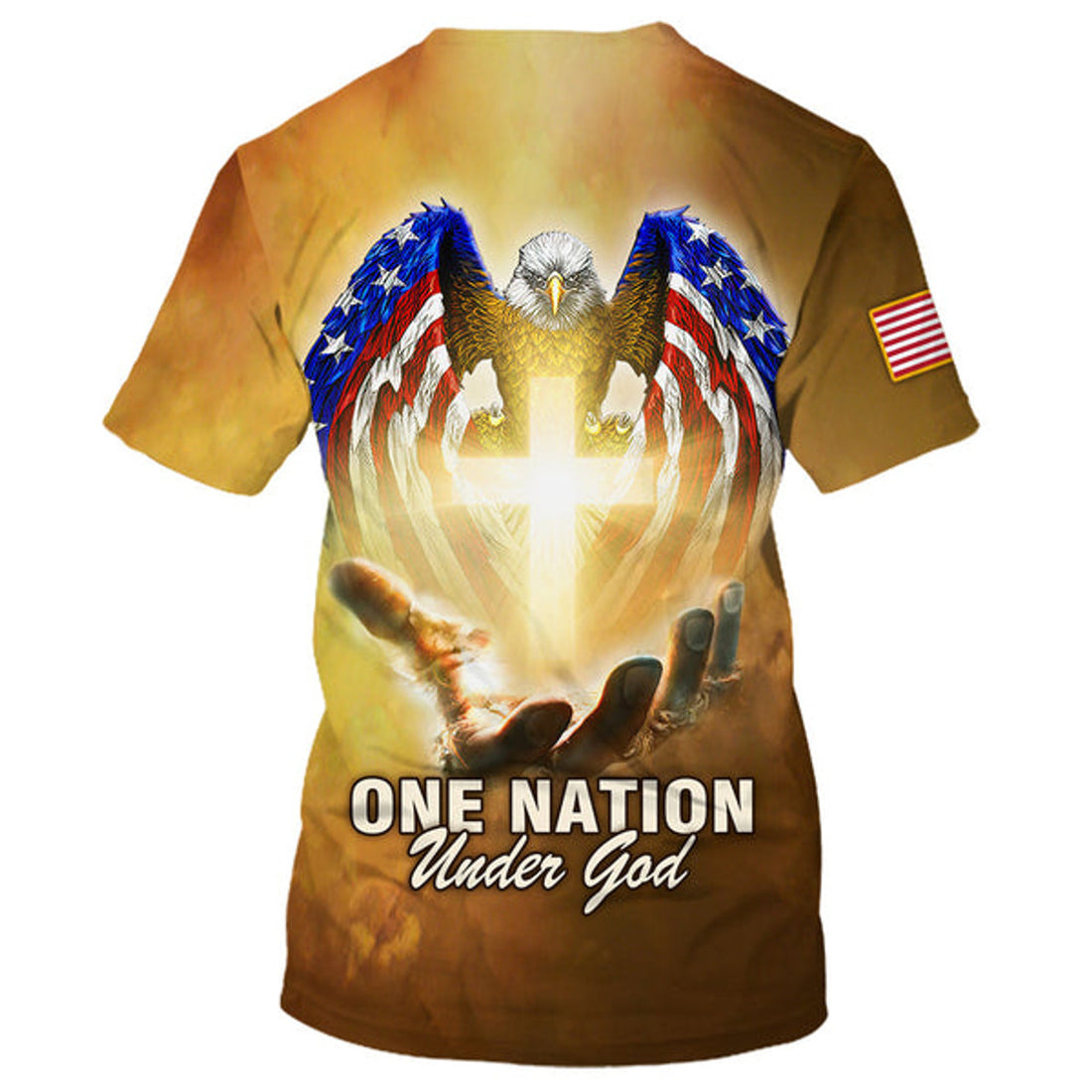 FUNSTUFFPRINT One Nation Under God Shirts - Praying Hand Holding A Christian Cross 3D All Over Printed Shirt for Men and Women
 3D T-shirt
