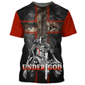 FUNSTUFFPRINT One Nation Under God Shirts - Warrior And Lion Cross Christian 3D T-shirt