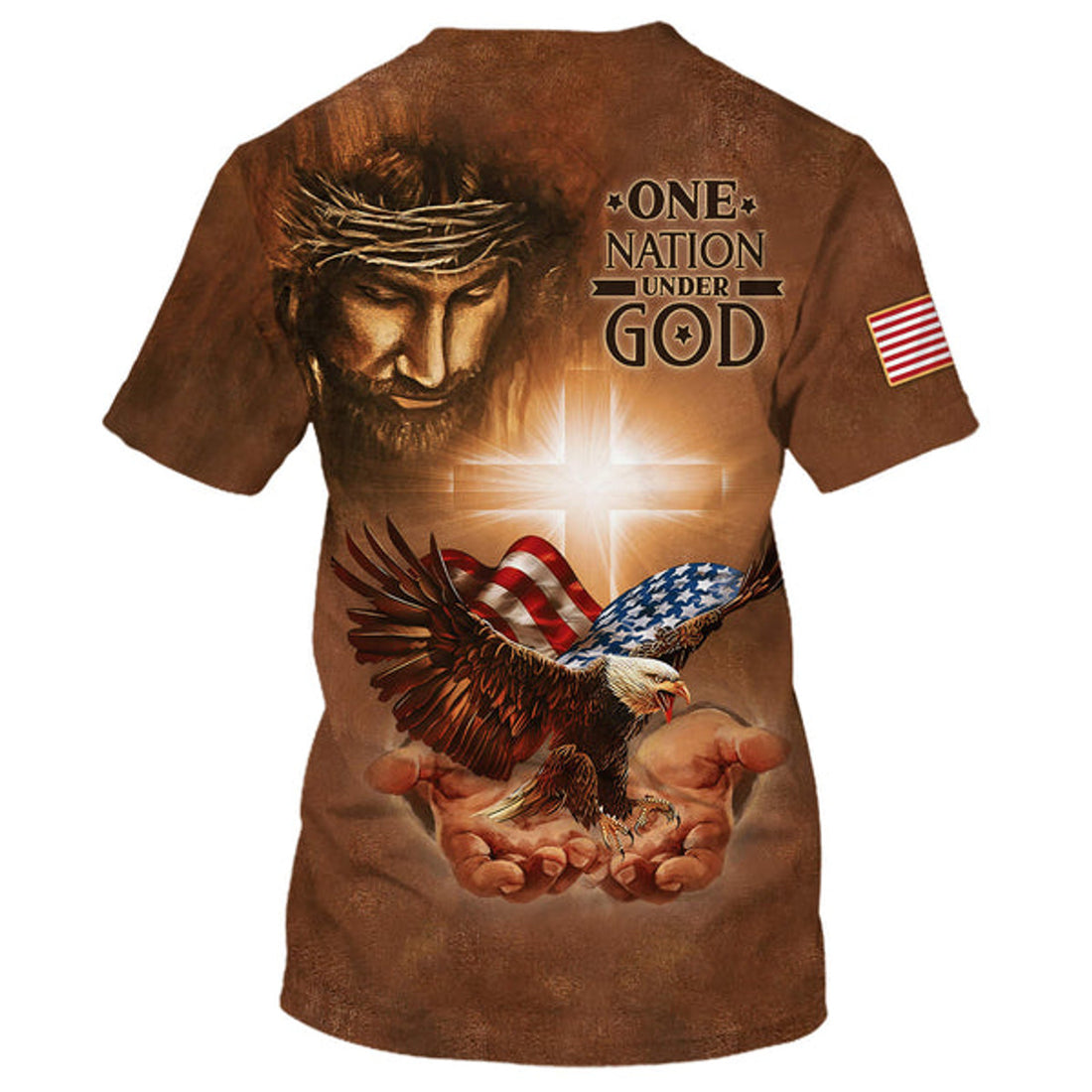 FUNSTUFFPRINT One Nation Under God Shirts American Eagle Christian Jesus 3D All Over Printed Shirt for Men and Women
 3D T-shirt