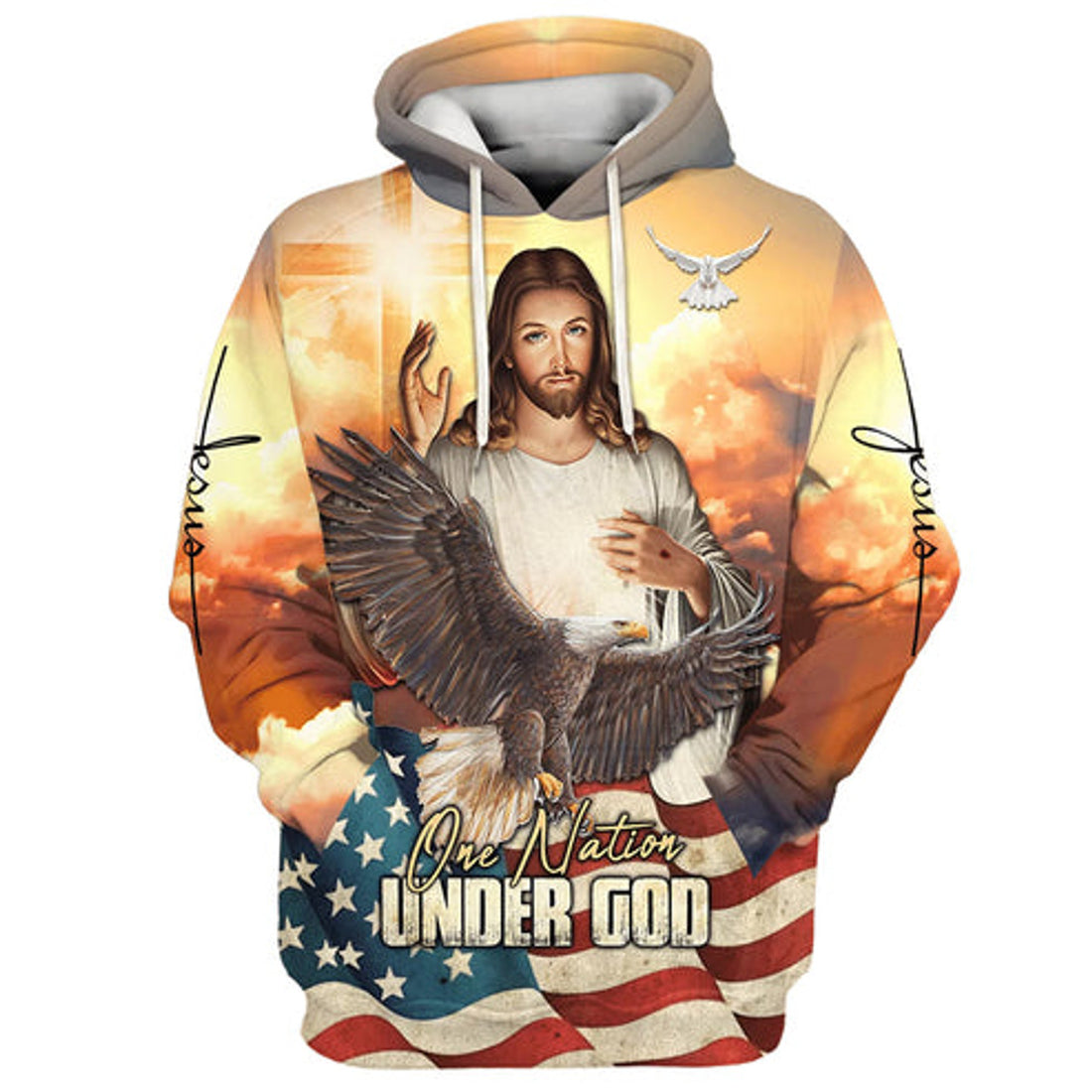 FUNSTUFFPRINT 3D One Nation under God Jesus Eagle Cross 3D Hoodie and Zip Hoodie