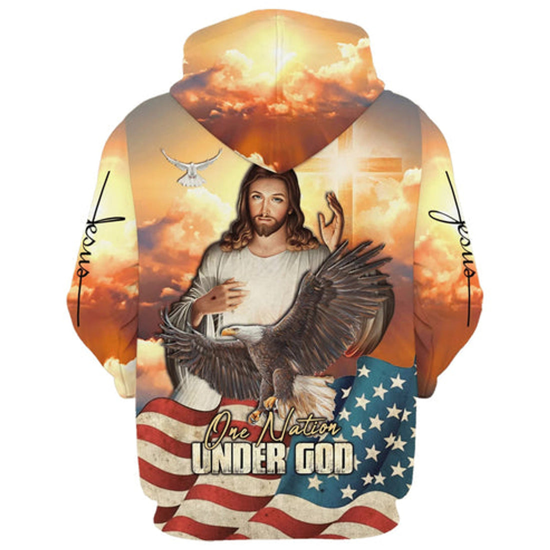 FUNSTUFFPRINT 3D One Nation under God Jesus Eagle Cross 3D Hoodie and Zip Hoodie
