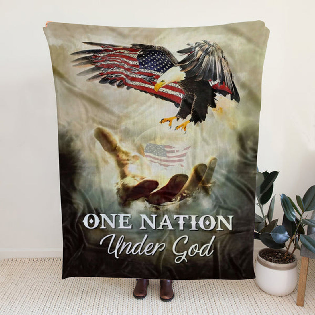 FUNSTUFFPRINT Sherpa Fleece Blanket - One Nation Under God Blanket