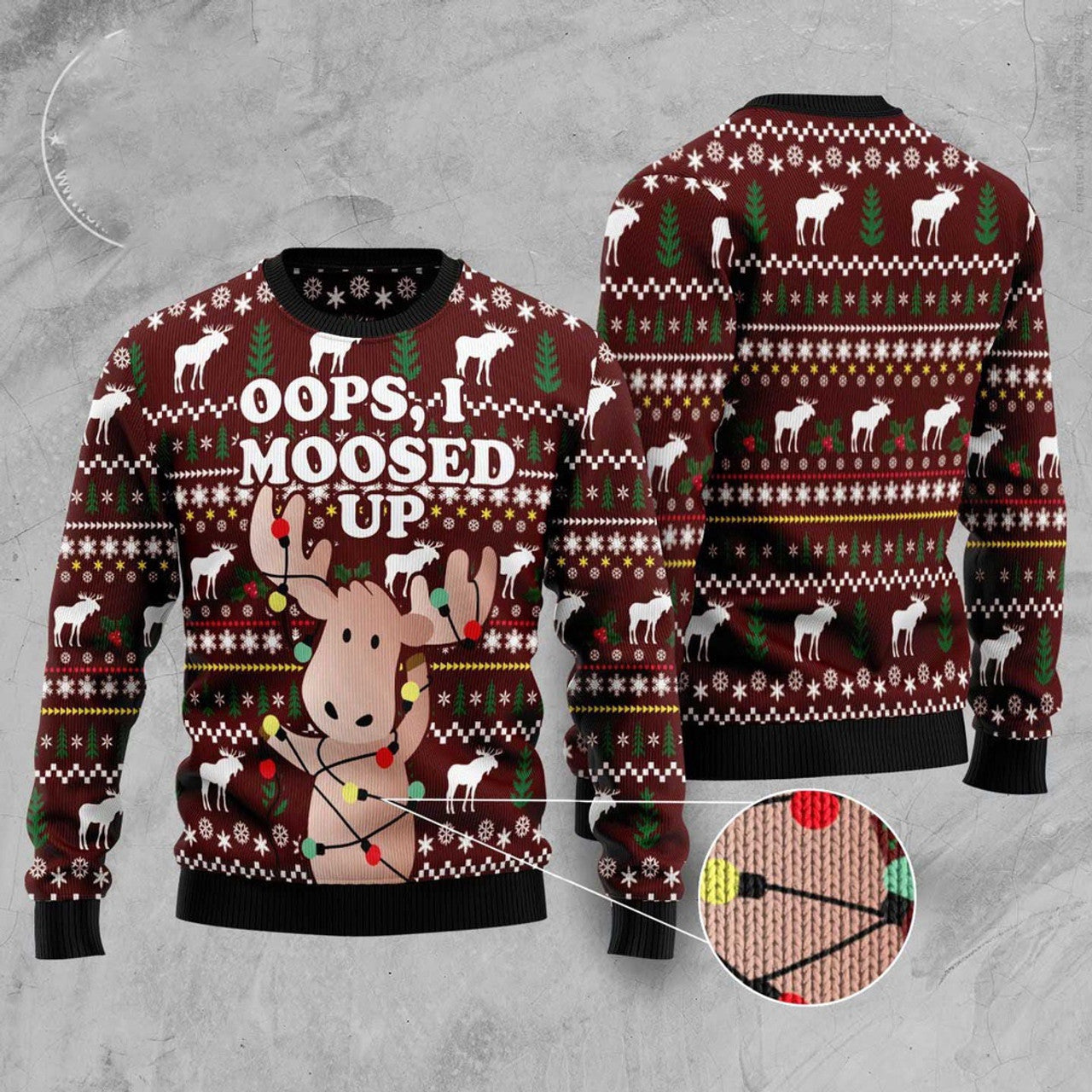 FUNSTUFFPRINT Oops, I Moosed Up Ugly Christmas Sweater, Christmas Sweater, Ugly Sweater, Funny Xmas Sweaters Ugly Sweater