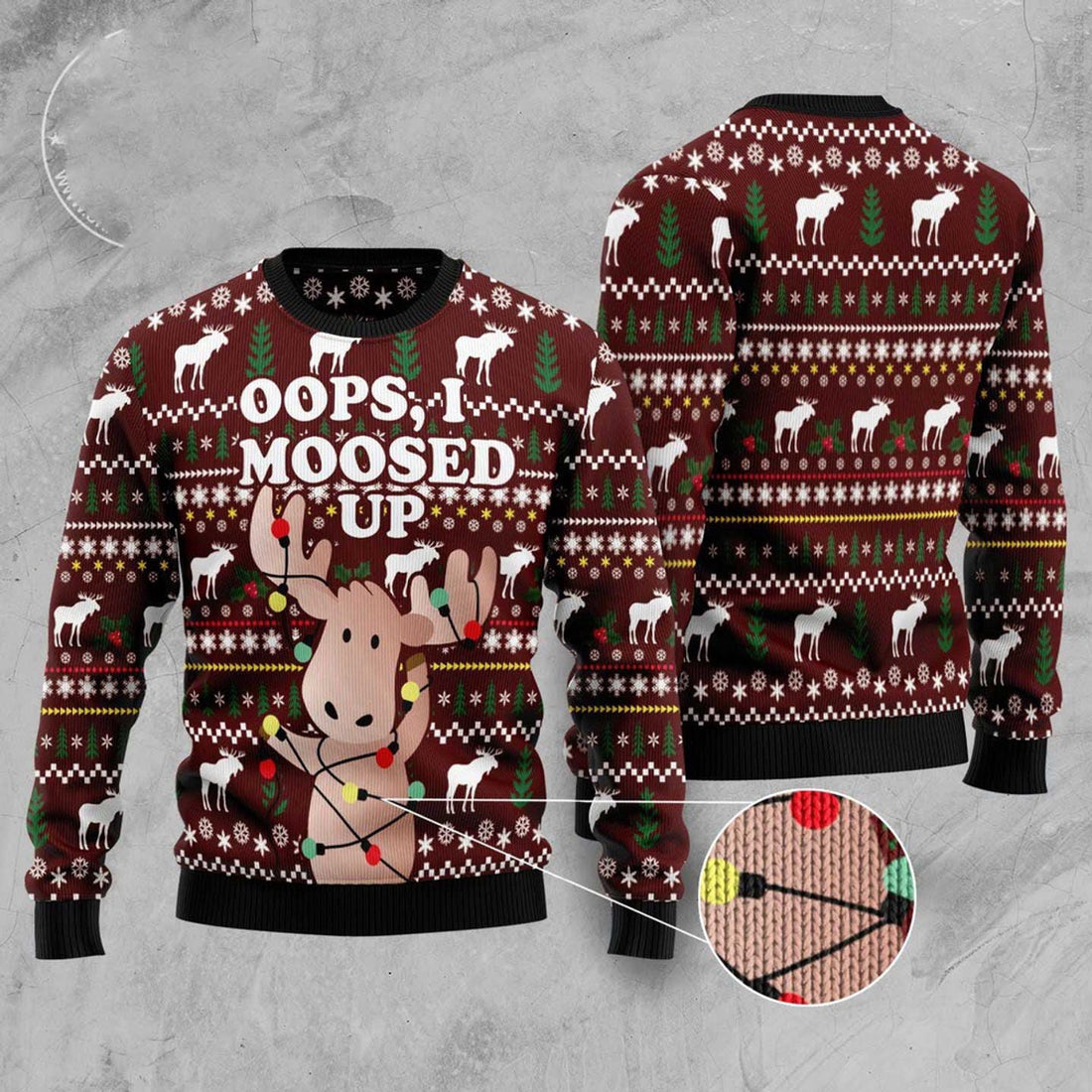 FUNSTUFFPRINT Oops, I Moosed Up Ugly Christmas Sweater, Christmas Sweater, Ugly Sweater, Funny Xmas Sweaters Ugly Sweater
