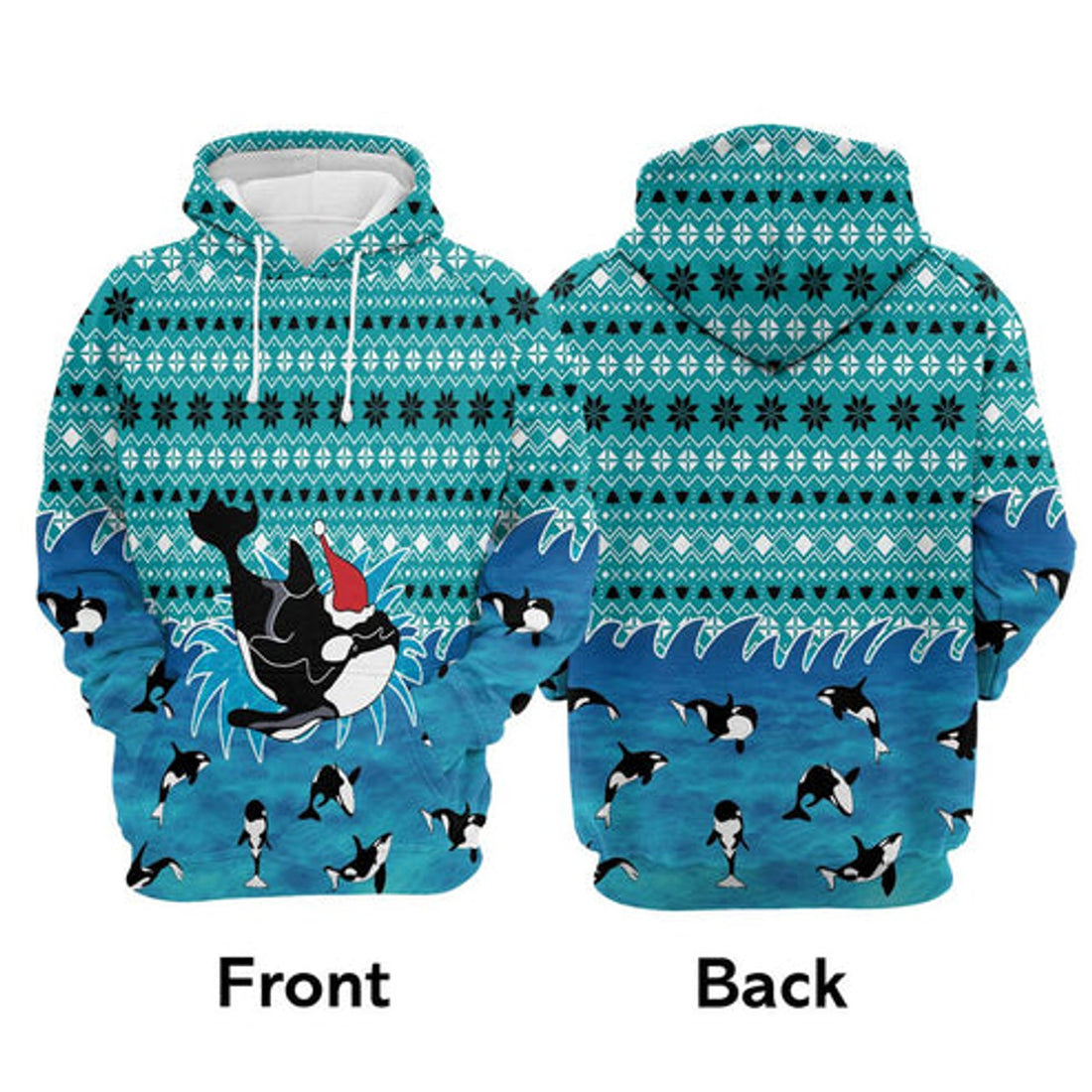 FUNSTUFFPRINT 3D Orca Christmas All Over 3D Hoodie and Zip Hoodie