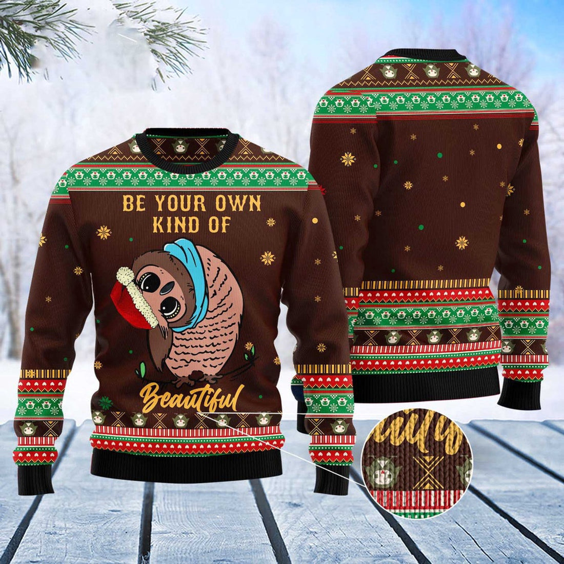 FUNSTUFFPRINT Owl Beautiful Ugly Christmas Sweater, Christmas Sweater, Ugly Sweater, Funny Xmas Sweaters Ugly Sweater