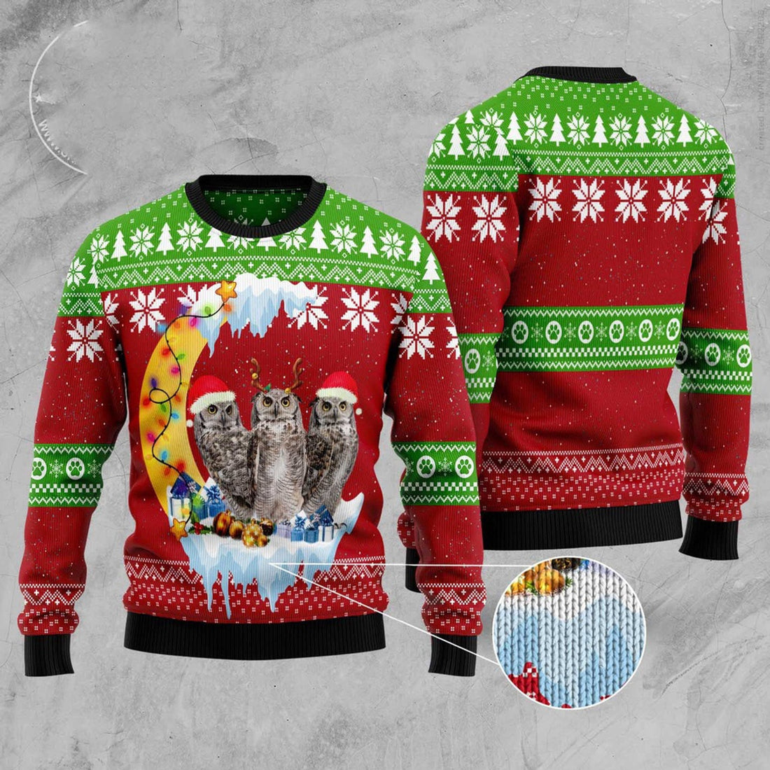 FUNSTUFFPRINT Owl Love Moon Xmas Ugly Christmas Sweater, Christmas Sweater, Ugly Sweater, Funny Xmas Sweaters Ugly Sweater