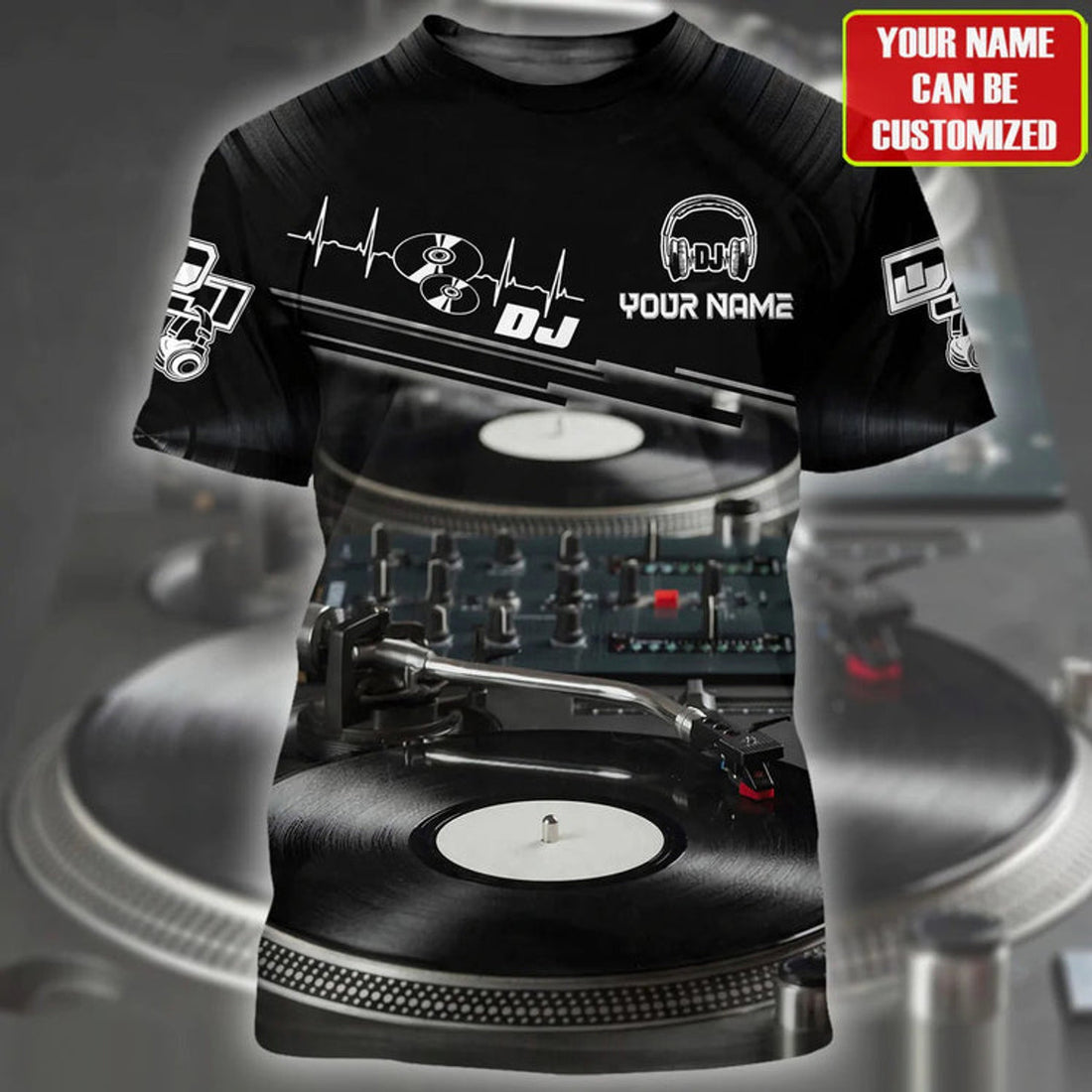FUNSTUFFPRINT 3D Printed Black DJ Shirt, EDM DJ Club Uniform, DJ 3D T-shirt