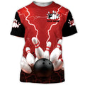 FUNSTUFFPRINT Custom 3D Red Bowling Shirt Men Women, Strike Bowling Sublimation On Unisex 3D T-shirt