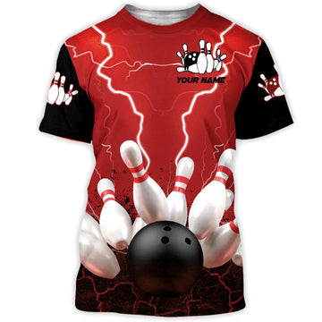 Custom 3D Red Bowling Shirt Men Women, Strike Bowling Sublimation On Unisex T-Shirt