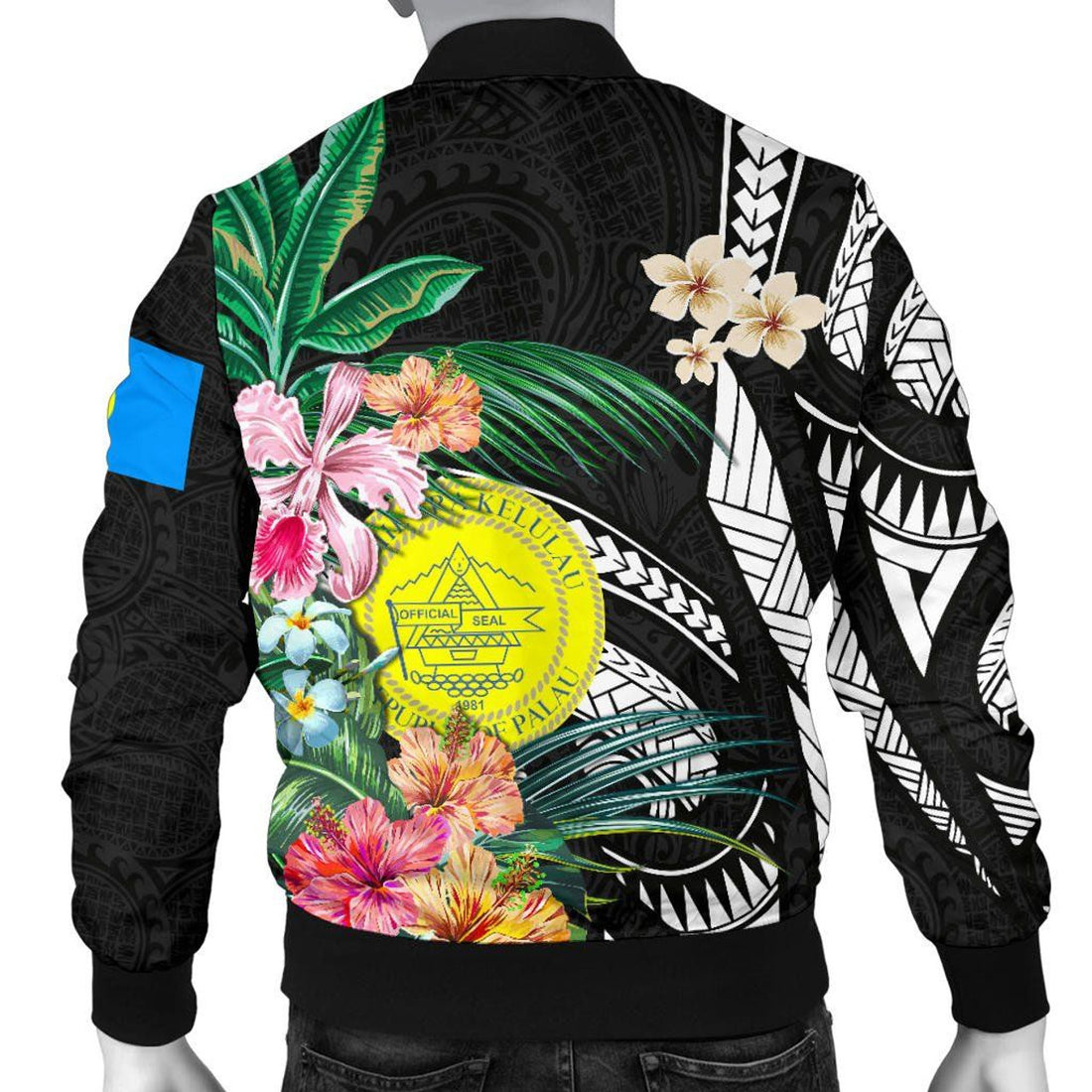 FUNSTUFFPRINT Palau Men's Bomber Jacket Coat Of Arms Polynesian With Hibiscus 3D Bomber Jacket